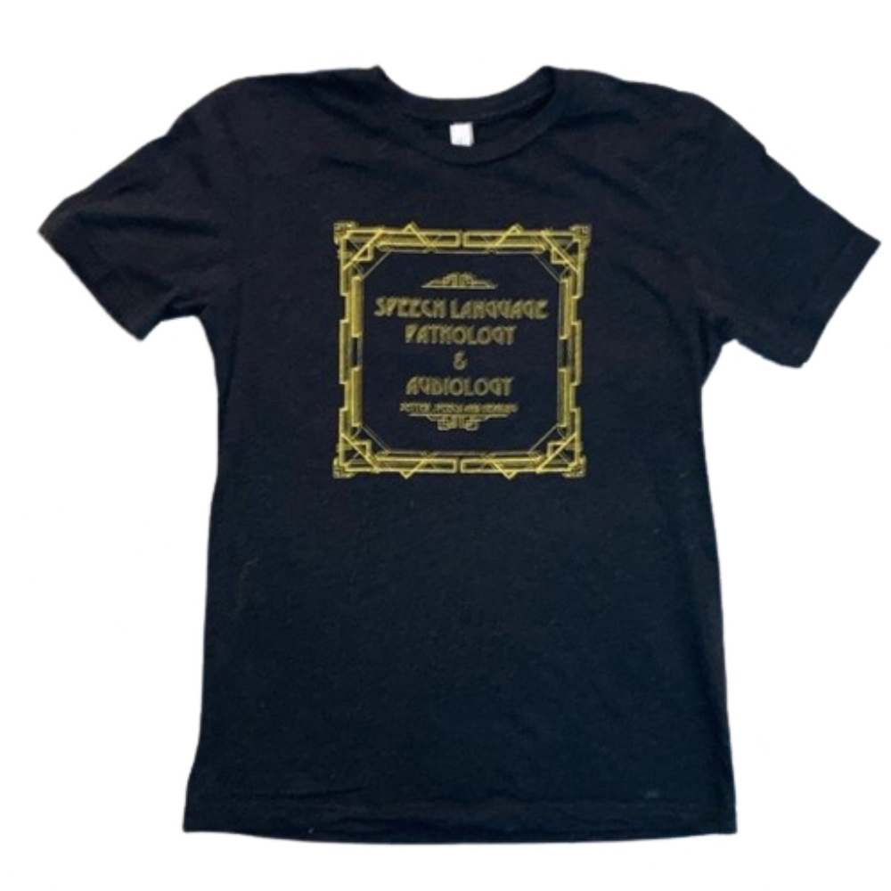 Black Womens shirt sleeve tee t shirt crewneck SPEECH